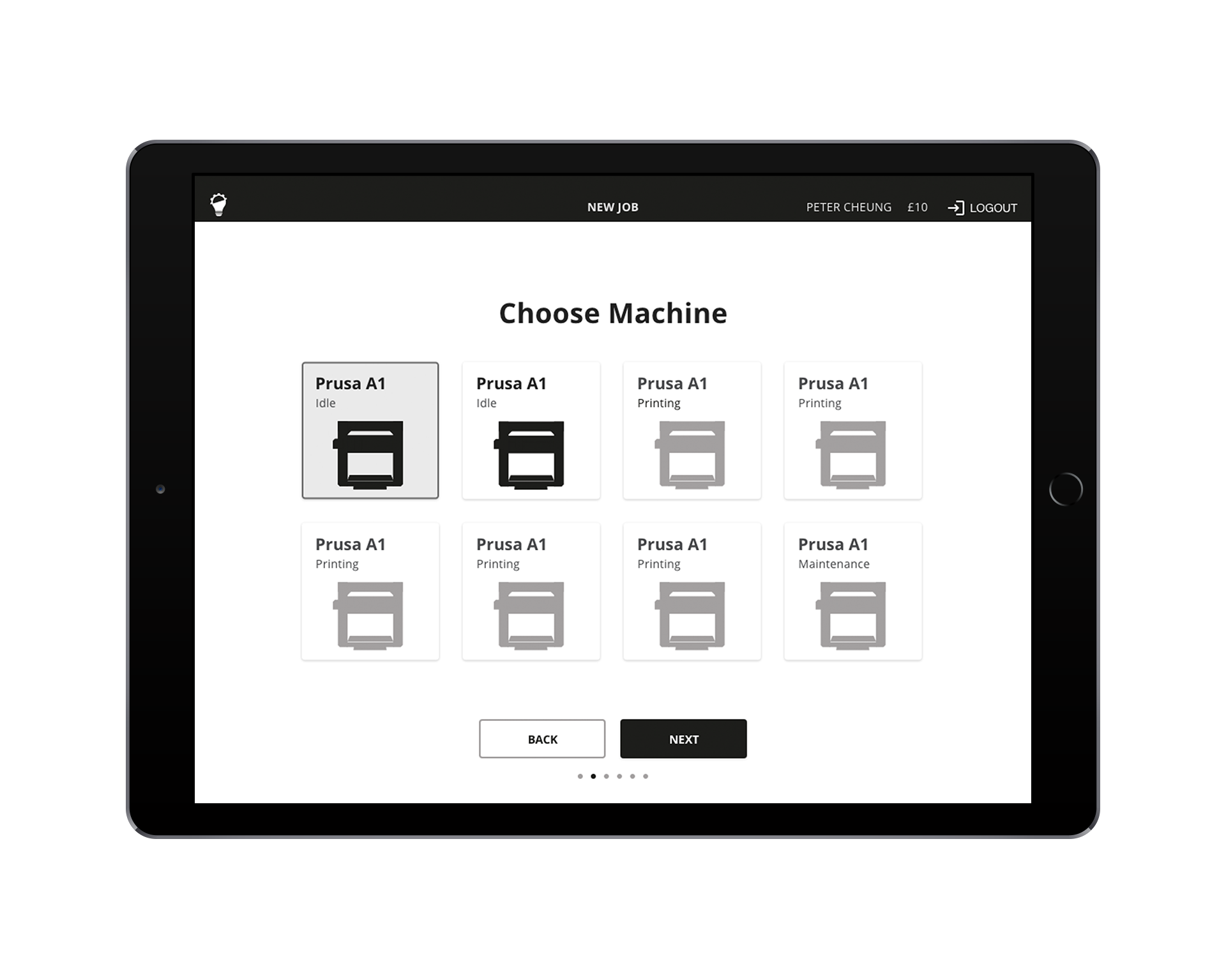 IoT 3D Printer Selection Mockup