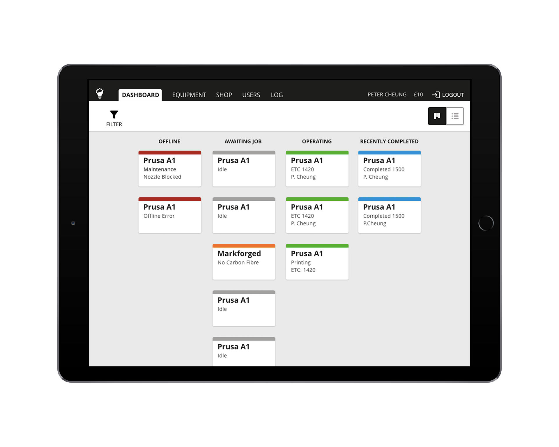 Smart Makerspace Dashboard Mockup